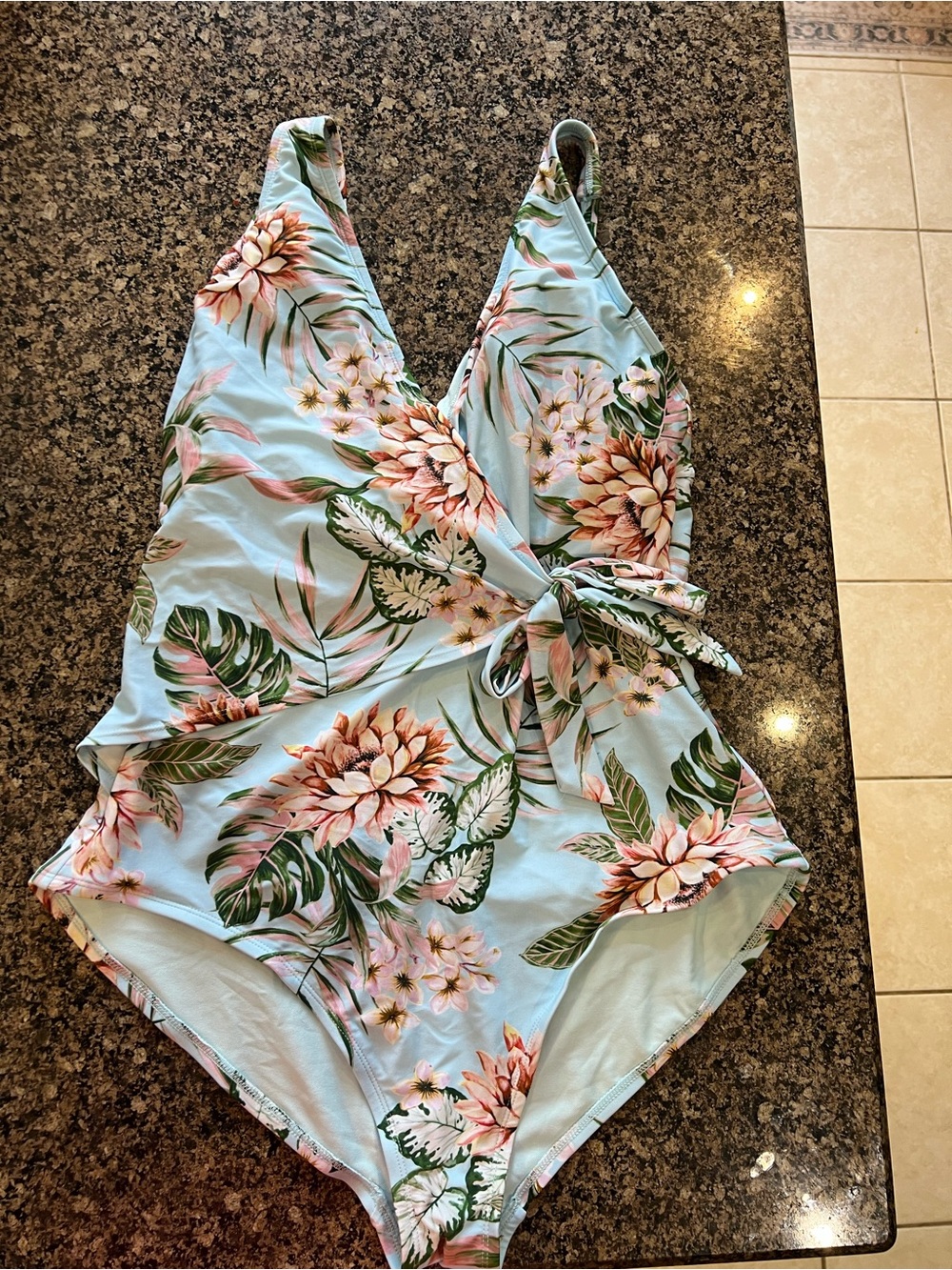 Light Blue Floral Tie-Waist One-Piece Swimsuit